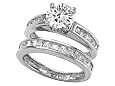 2.85 cttw Sterling Silver 14K White Gold Plated Genuine Round White Topaz Wedding Set - Gold Plated Silver