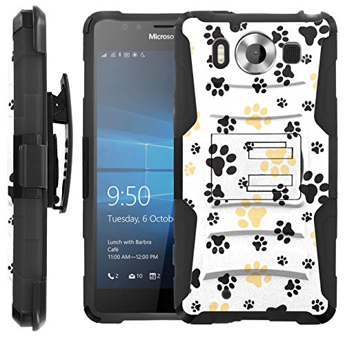 Black Gold Dog Pow [COMBAT SERIES] Rugged Holster Dual Layer Hybrid Hard Soft rubber Protective Case [Non-Slip] Cover drops and impacts Resilient for Microsoft Lumia 950