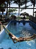 Tourist in Hammock Relaxing Over Pool, Monterico, Guatemala, Central America Photographic Poster Print by Aaron McCoy, 9x12