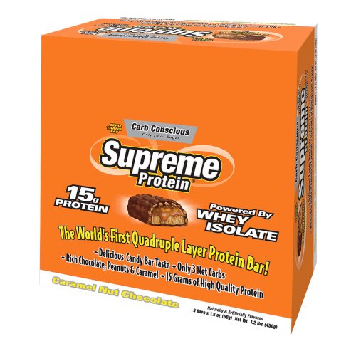 Supreme Protein Carb Conscious Carmel Nut Chocolate Snack Bar - Box of 9