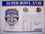 1983 LA Raiders vs Washington Redskins NFL Super Bowl 18 (XVIII) 1984 Marcus Allen MVP Willabee Ward Patch and Stat Panel Card