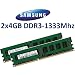 8GB Dual Channel Kit SAMSUNG Original 2 x 4 GB 240 pin DDR3-1333 (1333Mhz, PC3-10600, CL9) Nicht-ECC , unbuffered (2x M378B5273BH1-CH9 ) f�r DDR3 + i3 + i5 + i7 Mainboards