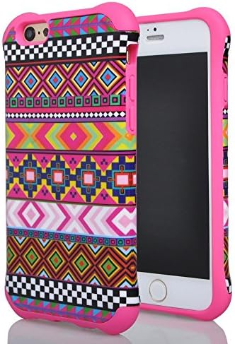 NewMall Iphone6 4.7" case,2 in 1 Combo Hybrid Hard Pc & Rubber Case Dual Layer Bumper with Smooth Exquisite Aztec Tribe Pattern Protective Case for Apple iphone 6 - Pink Rubber