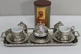 Turkish Coffee with Silver Plated Cappuccino Cups -Tray & Candy Cup