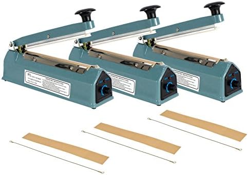 3 Heat Sealing 8" Impulse Sealer Teflon + Elements Plastic Manual Closer Machine