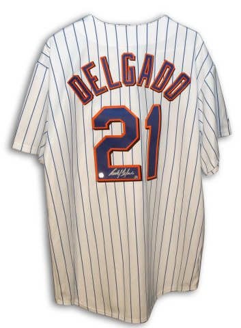 Autographed Carlos Delgado New York Mets Majestic White Pinstripe Jersey