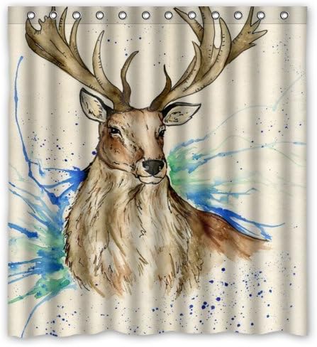 Hello 66x72 inches Deer Color Painting Art Christmas Gift Shower cutain