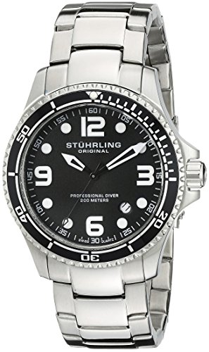 Stuhrling Original Men's 593.332D11 Aquadiver Grand Regatta Swiss Quartz Diver Date Black Watch