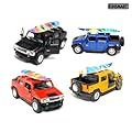 Set of 4: 5" 2005 Hummer H2 SUT with Surf Board 1:40 Scale (Black/Blue/Red/Yellow)