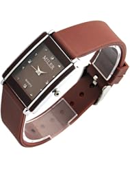 Miler Polyurethane Fashion Crystal Womens Watch Square Dial Display Brown Strap