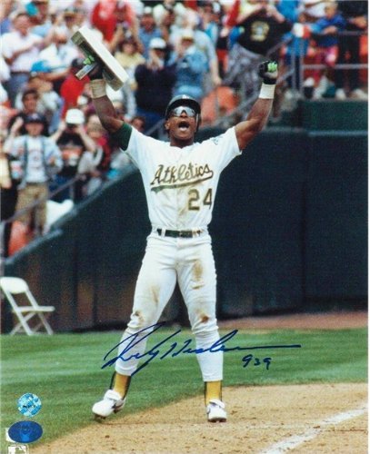 Rickey Henderson Autographed/Hand Signed Oakland Athletics 8x10 Photo Inscribed ''939''