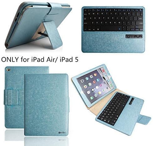 Case w/ Keyboard for iPad Air, BoriYuan Detachable Removable Bluetooth Wireless Keyboard Folio Flip Case PU Leather Protective Stand Cover For Apple iPad Air +Screen Protector+Stylus (Blue)