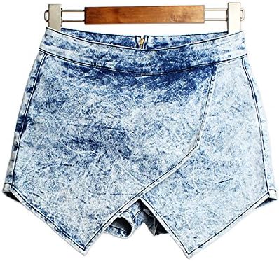 Lionpapa Women's Mid Waist Fork Cascading Irregular Denim Shorts X-Small Blue