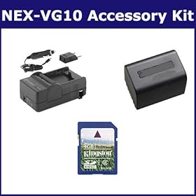 Sony NEX-VG10 Camcorder Accessory Kit includes: SDNPFV70 Battery, SDM-109 Charger, KSD4GB Memory Card