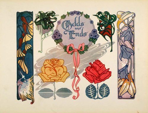1910 Print Art Nouveau Decorative Design Flowers Rose - Original Print