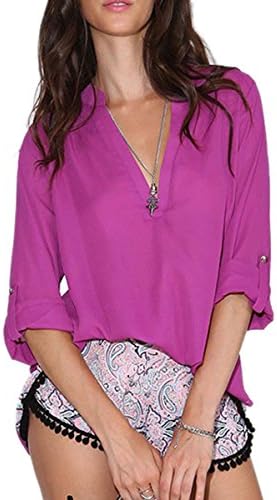 Finejo Lady Women's Fashion Long Sleeve V-Neck Sexy Casual Loose Top Blouse