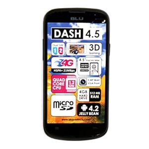 BLU Dash 4.5 Unlocked Dual Sim Phone with Quad-Core 1.2GHz Processor Black