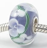 (Free Shipping) Japanese Cherry Blossom on Lavender European Murano Style Glass Bead Charm with Solid Sterling Silver Single Core Stamped 925 Fits Pandora Biagi Chamilia Troll Bracelets