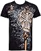 Sakkas Eagle Perched on a Sword Metallic Silver Embossed Cotton Mens T-Shirt