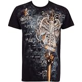 Eagle Perched on a Sword Metallic Silver Embossed Short Sleeve Crew Neck Cotton Mens Fashion T-Shirt ( 2 Colors )