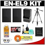 (2) CTA EN-EL9a Rechargeable Li-ion Batteries + Mini Battery Charger + Tripod + Accessory Kit for Nikon D5000, D3000, D60, D40x and D40 Digital Cameras