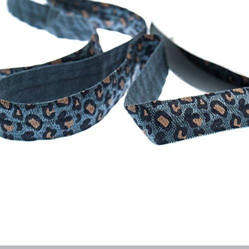 Gray-teal Leopard Print Fold Over Elastic Trim FOE (20 Yards Full Spool)