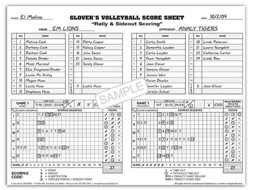 Glover's VB604 Short Form Volleyball Scorebook