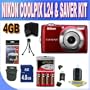 Nikon COOLPIX L24 14 MP Digital Camera with 3.6x NIKKOR Optical Zoom Lens and 3-Inch LCD (Red) W/4GB SDHC Memory + Set of Rechargeable Batteries + Ac/Dc Charger + USB Card Reader + Memory Card Wallet + Shock Proof Case w/Strap + Accessory Saver Bundle!