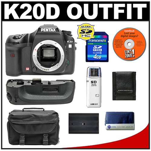 Pentax K20D Digital SLR Camera with Pentax D BG2 Battery Grip + 4GB SDHC Card + Spare D LI50 Battery + Case + Cameta Bonus Accessory Kit
