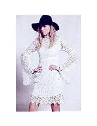 Sexy Bell Sleeves Polyester/Spandex Floral Print Lace Vintage  Dress