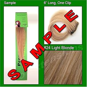 #24 Light Blonde, 6 Inch Sample of Clip on in Human Hair Extensions Set