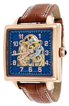 Adee Kaye #AK8022-MRG2 Men's Square Self Winding Automatic Skeleton Watch