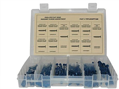160 Piece Phillips Flat Head Masonry (Concrete, Tapcon) Screw Assortment - Ships FREE in the USA
