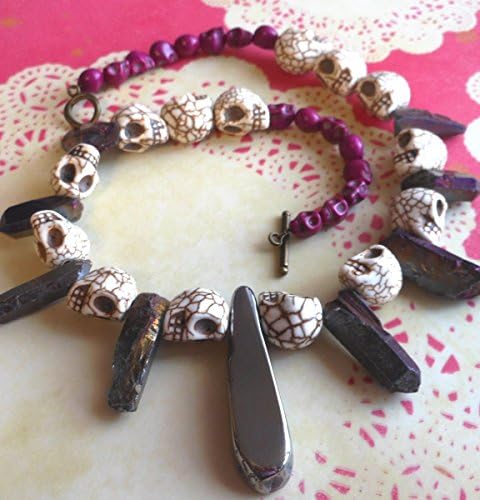 Shiny Rebel handcrafted agate and quartz skull statement necklace