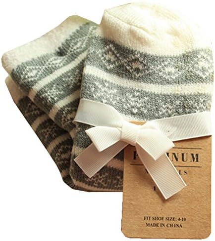 Women Winter Warm Feather Yarns Double Layer Christmas Sock (Grey)