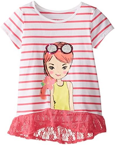 The Children's Place Big Girls' Stripe Ruffle Top, Fun Pink, Large/10/12