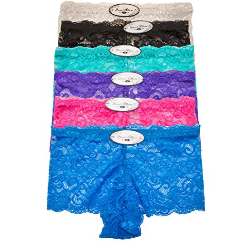 Women's 6 Pack Lace Cheeky Boyshorts Bikinis Panties
