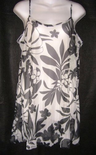 Contessa Di Roma Sheer Chemise with Matching String Bikini - Black/White Floral