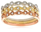 10k Tri-Color Gold Diamond Stack Rings (1/6 cttw, I-J Color, I2-I3 Clarity)
