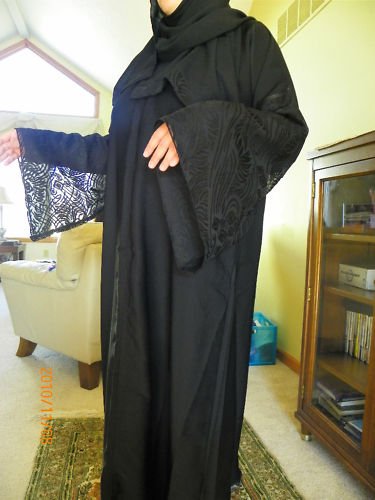 New Black abaya dress thobe hijab jilbab Muslim scarf