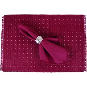 Burgundy Fringed Napkins and Speckled Placemats with fringe