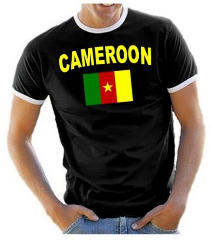 Coole-Fun-T-Shirts Herren T-Shirt Cameroon Ringer, Schwarz, S, 10888_Kamerun_HERI