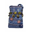 Vintage Blue Denim Handbag Shoulder Bag with Floral and Bead Decor