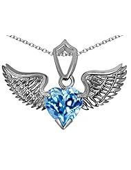 Original Star K (tm) Wing of Love Pendant with 8mm Heart Shape Genuine Blue Topaz in 925 Sterling Silver