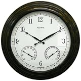 Large Indoor Outdoor Clock Thermometer Hygrometer Aged Bronze Frame 24 diameter