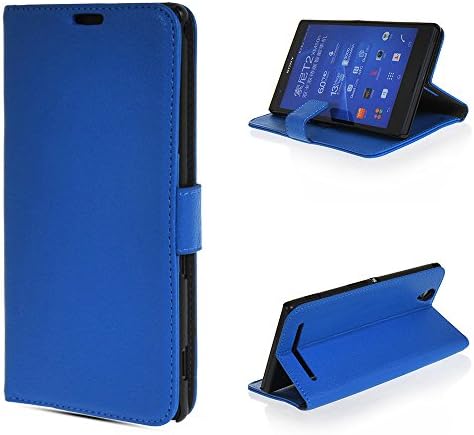 MICNOKEYA Blue Luxury Holster Leather Wallet Folio Case Flip Cover with Card Slots for Sony Xperia T2 Ultra dual XM50h