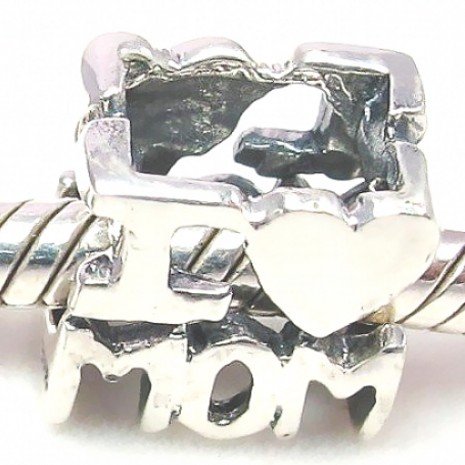 .925 Sterling Silver I Love Mom Bead Charm For Mother's Day Gift