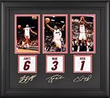 Miami Heat Framed Photographs | Details: LeBron James, Dwyane Wade, Chris Bosh, 4x6, Facsimile Signatures, Jersey Number Replica Miniatures