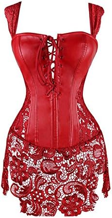 Le Beauty Corset Gothic Black Zip Back Faux Leather Dress Overbust Corset Bustier Shaper for Women Red 5XL