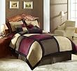 7 Pieces Brown, Burgundy, and Black Micro Suede Patchwork **Removable Cover** Comforter Set Bed-in-a-bag Set King